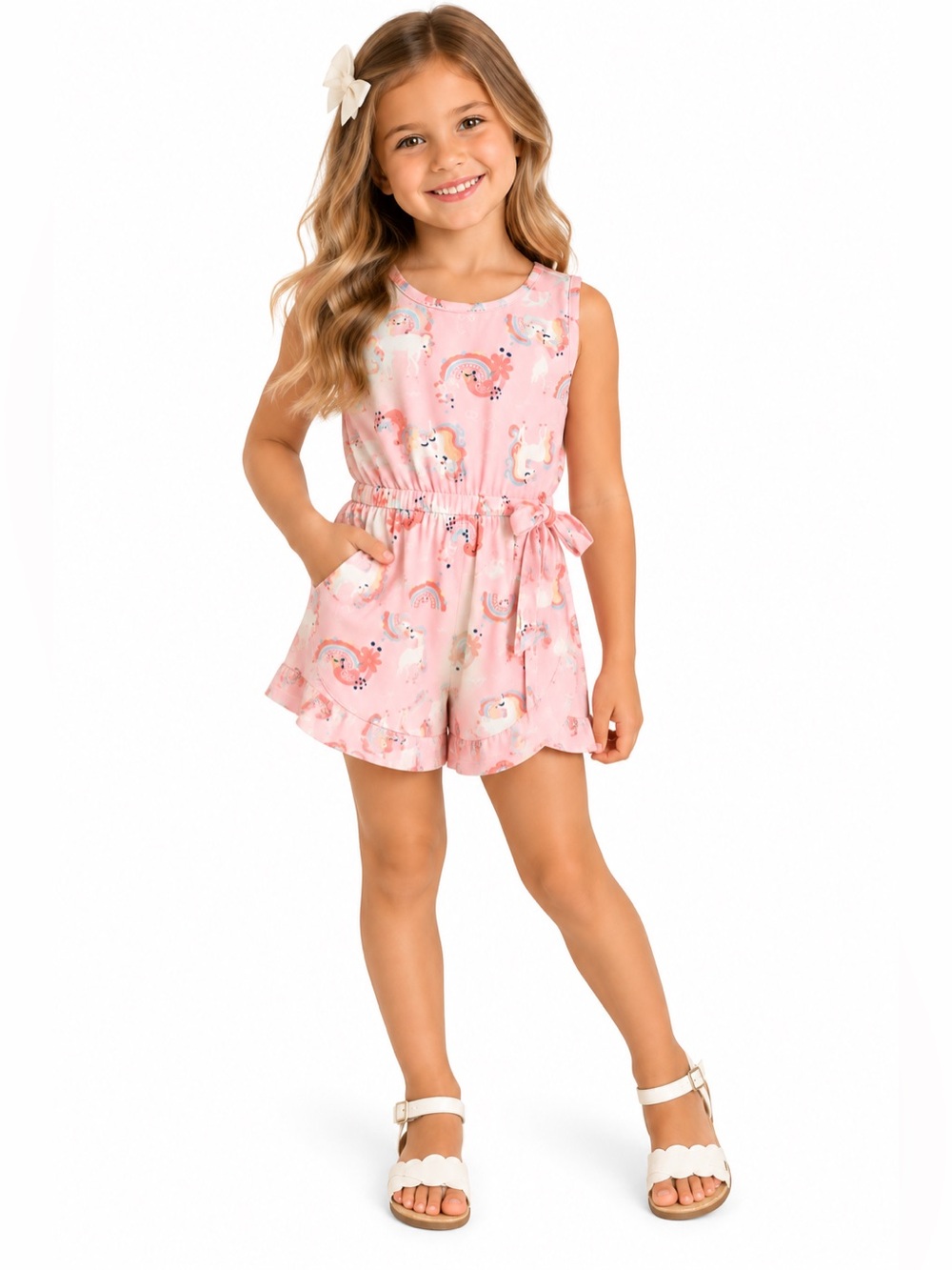 Emma & Elsa Girls Pink Unicorn Rainbow Romper Size 6X
